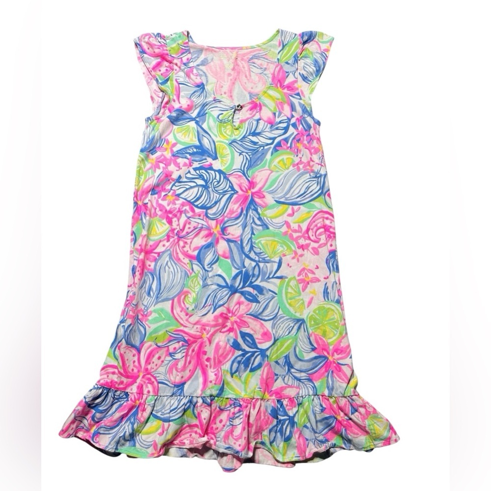 Lilly Pulitzer Rejina Floral Short Sleeve Ruffle Dress Multi Color Havana - Picture 2 of 5